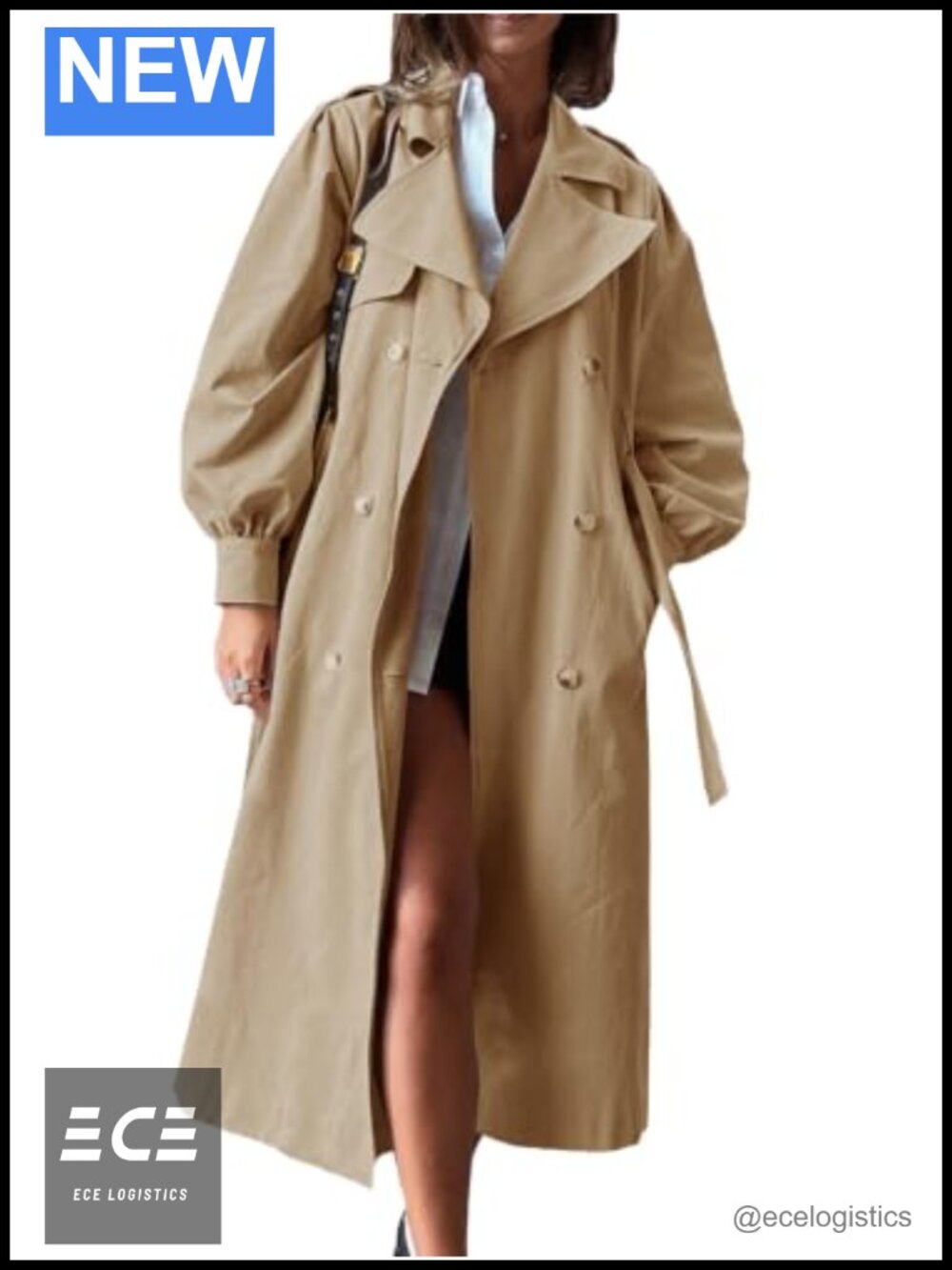 Women's Oversized Double Breasted Trench Coat with Belt Long Overcoat